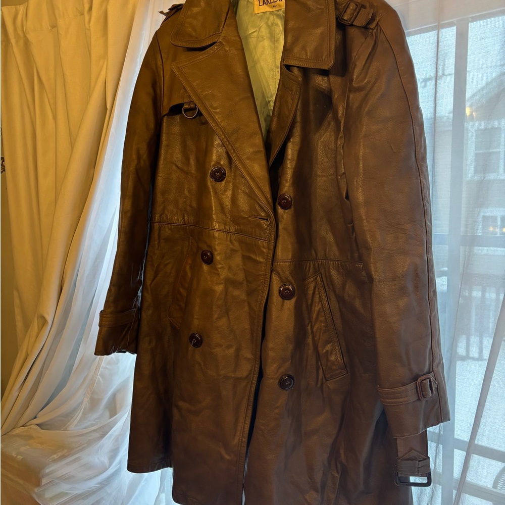 Vintage Brown Leather Trench Coat